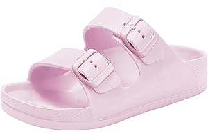 GIWONET Kids Slides Sandals Boys Girls Toddler Double Buckle Summer Shower Beach Pool Water Shoes Slip on Clouds Slippers