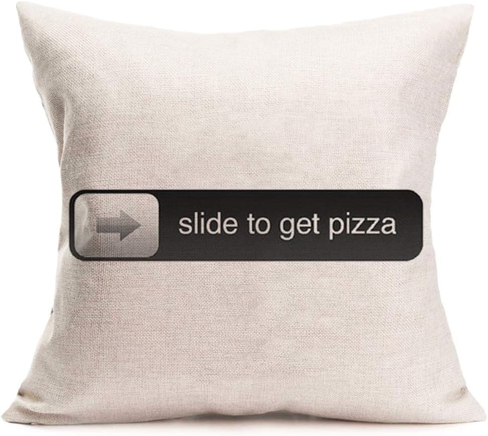 Smilyard Throw Pillow Case Quote with Slide to Get Pizza Decorative Pillow Covers Clip Art Cotton Linen Square Cushion Cover Farmhouse Home Decor for Sofa Bed 18x18 Inch (CA-2)