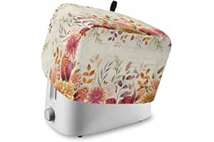 VERSOTILAHOME Red Orange Floral Fall Toaster Cover 2 Slice, Thanksgiving Eucalyptus Leaves Dustproof Bakeware Oven Protector with Top Hook, Rustic Waterproof Small Kitchen Appliance Toasters Dust Cover, 11"x6"x8"