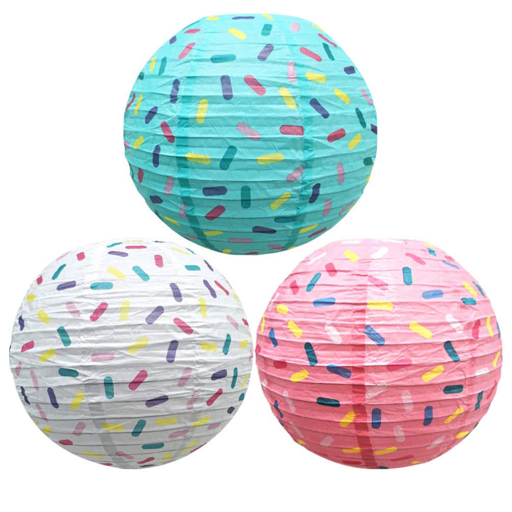 3 Pieces Colourful, Round Paper lamp for Household Parties, patios and Rooms (White + Blue + Dark Pink)