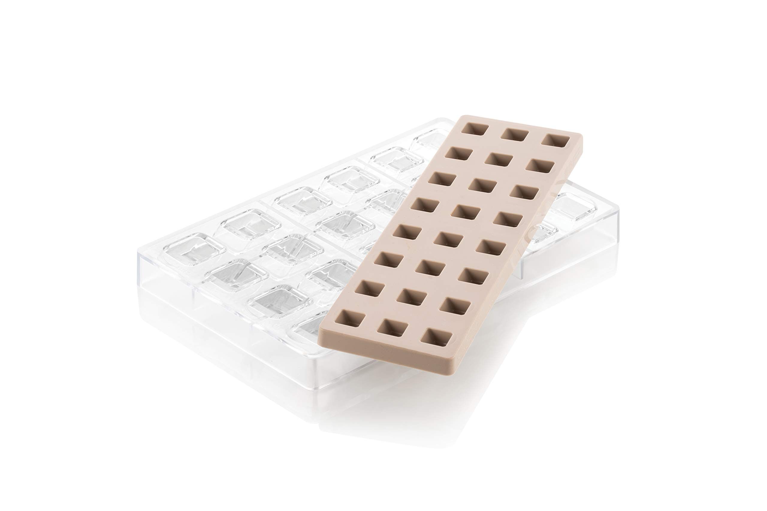 Silikomart | Kit Quadro 01, Chocolate Mold in Tritan Measures 25 x 25 mm h 15 mm + Silicone Mold with 24 Cavities