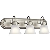 Kichler 24" 3-Light Vanity Bath Light in Brushed Nickel, Modern Bathroom Light with Clear Satin Etched Glass, (24" W x 8" H),