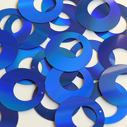 Blue Lazersheen Sequin Circle Loop Ring 1.5 inch Couture Paillettes. Made in USA. Loose sequins for embroidery, bridal, applique, arts, crafts, and embellishment