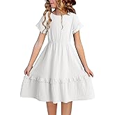 blibean Girls Cotton Short Sleeve Dresses Lace Semi Formal Dress Size 6-15 Years
