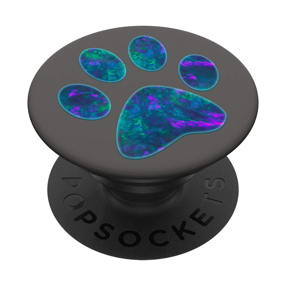 Pink Teal Purple Dog Paw Print on Space Grey PopSockets PopGrip: Swappable Grip for Phones & Tablets