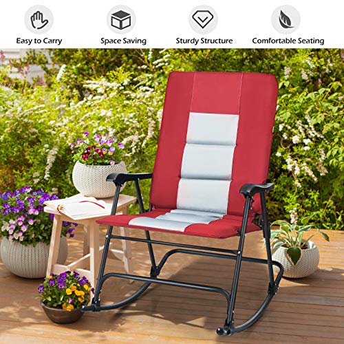 Giantex Camping Rocking Chair Foldable Oversized with Padded Armrest