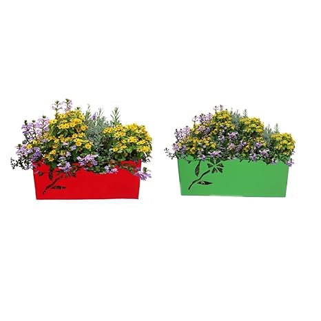 First Smart Deal Metal Railing Rectangular Planter large With Flower Cut Multi - Pack Of 2