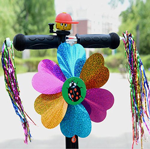 Elandy 1SET(5PCS) Kids' Bicycle Accessories-Children's Bike Handlebar Streamers Sparkle Tassel Ribbon/Flower Pinwheel/Bicycle Wheel Stars Beads Decoration/Mirror/Bell Ring(Color Random)