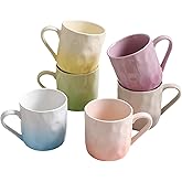 slsgwoc Porcelain Coffee Mugs, Set of 6, 12oz Hand-Pinch Textured Ceramic Mugs, Microwave & Dishwasher Safe, Non-Toxic, Stylish Gift (Multicolor)