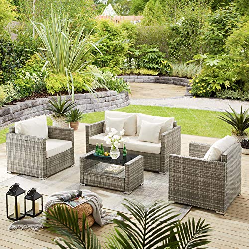 Tribesigns 5 Pieces Patio Furniture Set with Glass Coffee Table, Modern