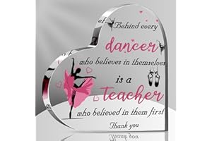 Seeloowy Acrylic Dance Teacher Appreciation Gifts Table Keepsake Paperweight Heart Shaped Gifts Thank You Dance Teacher with Sayings(5.91 x 5.91 x 0.59 Inches)