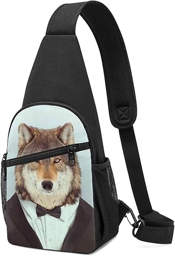 Amazon ボディバッグ ワンショルダー 斜めがけバッグ スーツ 狼 プリント ワンショルダーバッグ ボディーバッグ メンズ レディース 軽量 大容量 通勤通学旅行 シューズ バッグ