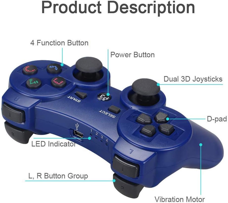 CelebFuny PS3 Controller Wireless Playstation 3 Controller Double Vibration for PS3 with Charging Cable (Blue): Electronics