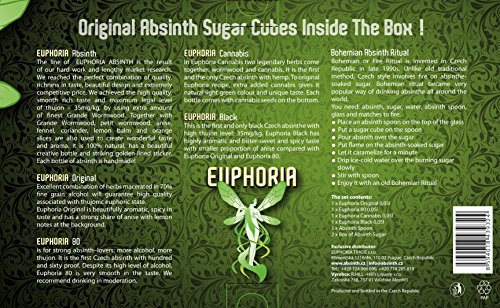 Euphoria Premium Absinthe Collection Set | Original - 80 - Black - Cannabis (4 x 50 ml), 35mg/kg thujone, Zucker, Löffel – Bild 3