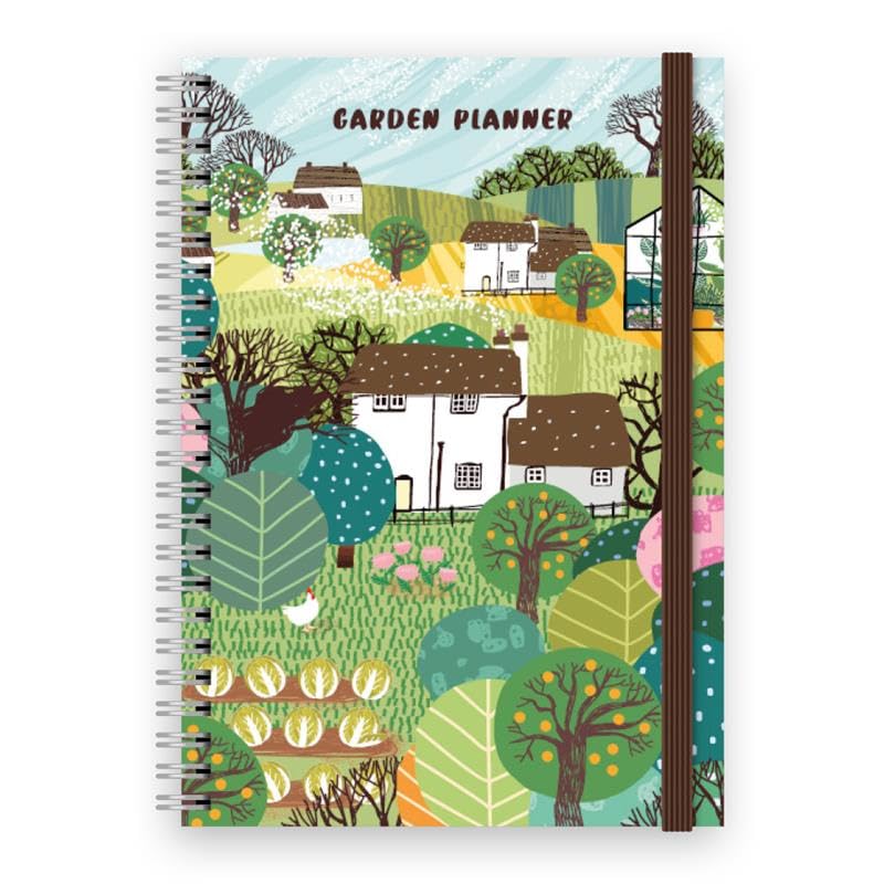 Cauliflower Journals Garden Planner, Journal log & Notebook- Gardening Journal Pretty Garden Themed Cover Design, A5 Spiral Bound 128 Themed Pages, Double Pocket and Elastic Closure, UK Made