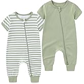 BIGBIGKISS Baby Boy Girl 2 Pack Romper Infant Short Sleeve 2 Way Zipper One Piece Jumpsuits Newborn Clothes 0-24 Months