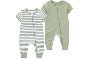BIGBIGKISS Baby Boy Girl 2 Pack Romper Infant Short Sleeve 2 Way Zipper One Piece Jumpsuits Newborn Clothes 0-24 Months