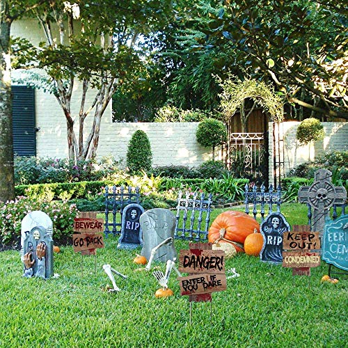 MerryXD Halloween Decorations Yard Signs Stakes Beware Props Outdoor Decor Scary Zombie Vampire Graves Party Supplies