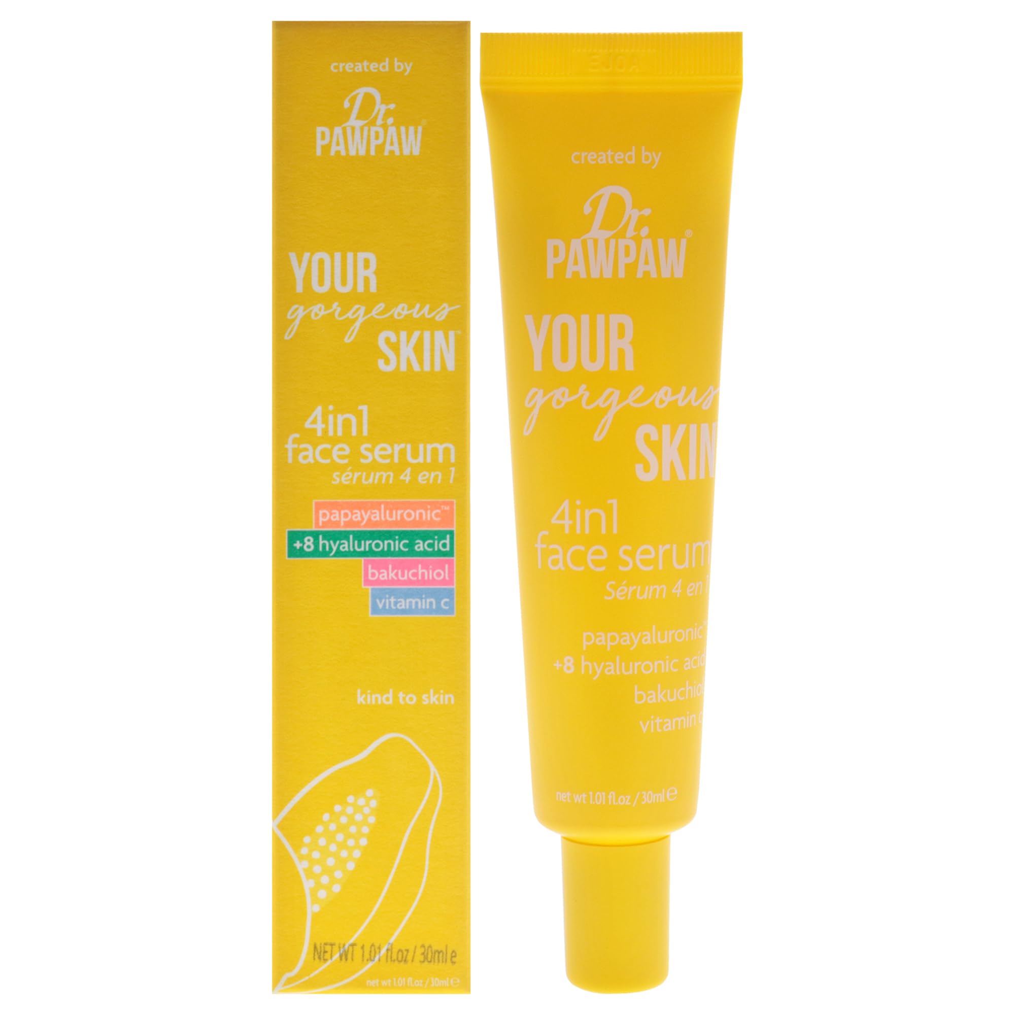 Dr.PAWPAW YOUR Gorgeous SKIN 4 in 1 Face Serum (30ml), Vegan Multi-Benefit Serum with PAPAYALURONIC, Vitamin C & Bakuchiol, Hydrating, Brightening & Anti-Ageing Face Treatment — image 1