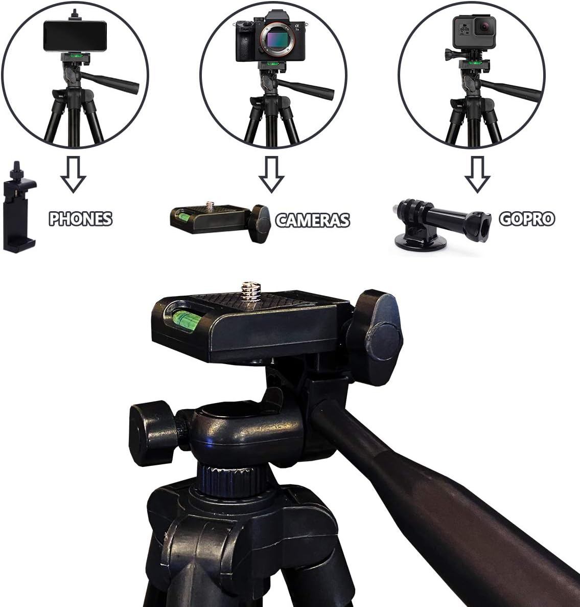 Phone Tripod, 51’’ Extendable Lightweight Aluminum Phone Tripod Stand with Cell Phone Mount Holder & Bluetooth Remote, Tripod for iPhone/Android/Smartphone & Camera (Black): Camera & Photo