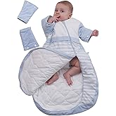 OuYun Baby Organic Sleeping Bag Detachable Sleeve Wearable Blanket,Blue,130g Filling,2.5 Tog for 60-68℉