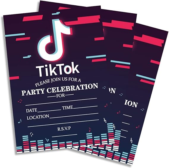 Tik Tok - 20 tarjetas de invitación para fiestas con tema de redes