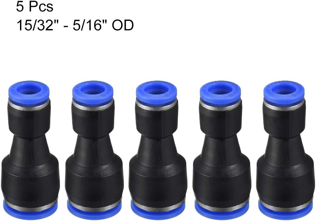 sourcing map 5pcs Push to Connect Fittings Tube Connect 15/32" to 5/16" OD Reducing Straight Union Push Fit Fittings Tube Fittings Push Lock Blue - Image 4