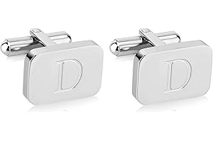 18K White-Gold Plated Initial Engraved Stainless Steel Men’s Cufflinks With Gift Box -Personalized Alphabet Letter’s A-Z By Lux & Pair