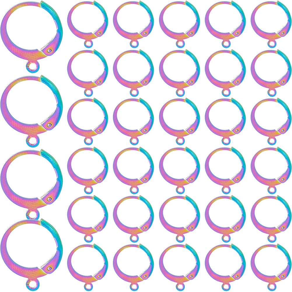 SOFPLATE 1 Box 40Pcs Round Wire Earring Hooks Stainless Steel Earring Findings Bulk Leverback French Hook Earring Wires Dangle Colored Rainbow Huggie Earring Hook for jewellery Making Suppiles DIY Cra