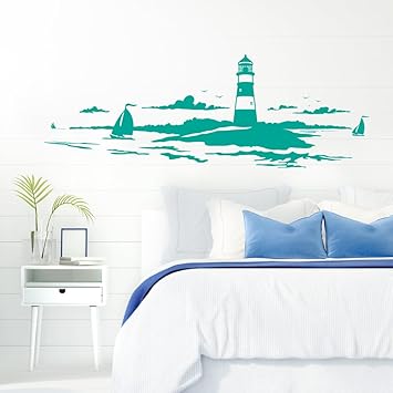 Grandora Skyline Kustenlandschaft Leuchtturm I Turkis 120 X 42 Cm I Bad Wohnzimmer Schlafzimmer Aufkleber Wandaufkleber Wandsticker Modern W974 Amazon De Kuche Haushalt