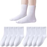 EPEIUS Unisex Kids Crew Socks Soft Cotton Seamless School Socks for Girls Boys Dress Sox White Black Navy 4/6/8 Pairs