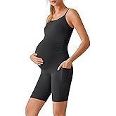 G4Free BareFeel Built in Bra Maternity Romper Cut Out Back Pregnancy Jumpsuit with Pockets Workout Casual