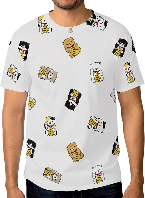 Amazon Chovy Tシャツ メンズ 半袖 おしゃれ 招き猫 猫柄 ねこ 白 ホワイト 可愛い プリントtシャツ 夏服 新品 カジュアル 軽い 柔らかい 快適 Tシャツ カットソー 通販