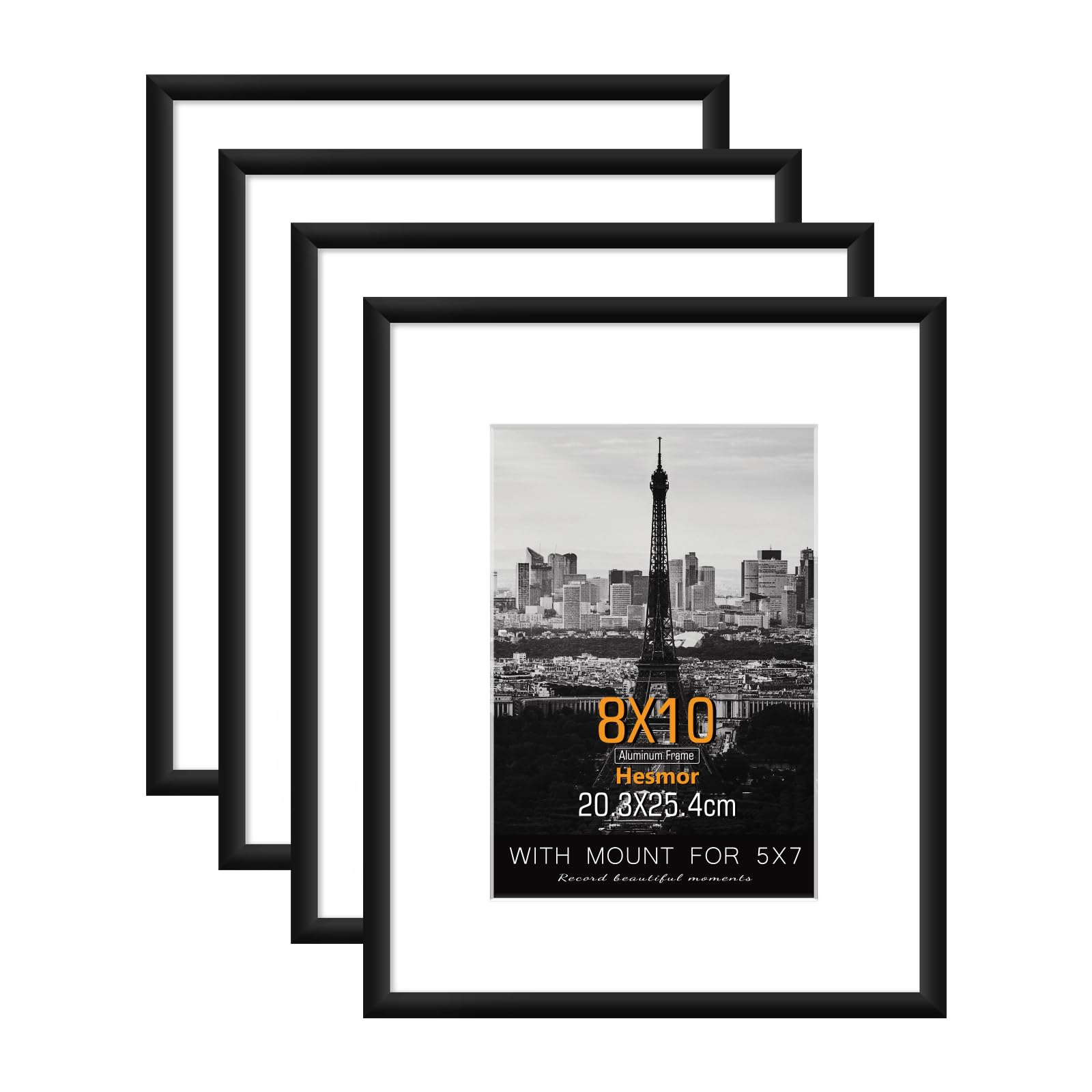 Hesmor 8x10 Picture Frames in Black, Aluminum Acrylic Black Photo Frame, Set of 4, for Table Top and Wall Mounting with Mount for 5 x 7 inch Prints — image 1