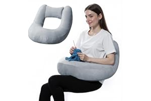 Pyurifai Crochet Pillow for Lap Support - Reading Pillow for Laptop with Extra Back Pillow for Support, Enlarged Gaming Pillow for Lap, Multi-Purpose Reading Pillow for Gaming/Working/Crocheting, Grey