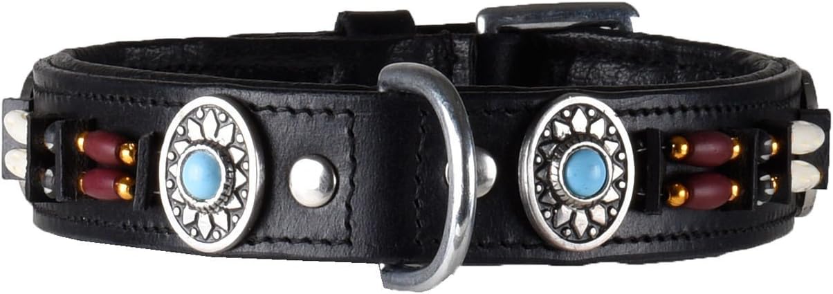 The Original Siox Leather Luxury Dog Collar Indian Style Mad Dog Deluxe, Large, Black