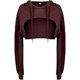 BEJONS Women Long Sleeve Cropped Super Crop Top Hoodies Sweatshirt Aesthetic Punk Hip Hop Dance Sexy Rave Cloth