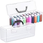 Threehoney 2 Pcs Paint Storage Box for 2 Fl. oz Acrylic Paints, Acrylic Portable Craft art Organizer with Handle, 30 Bottles Capacity Plastic Art Supply Clear Boxes