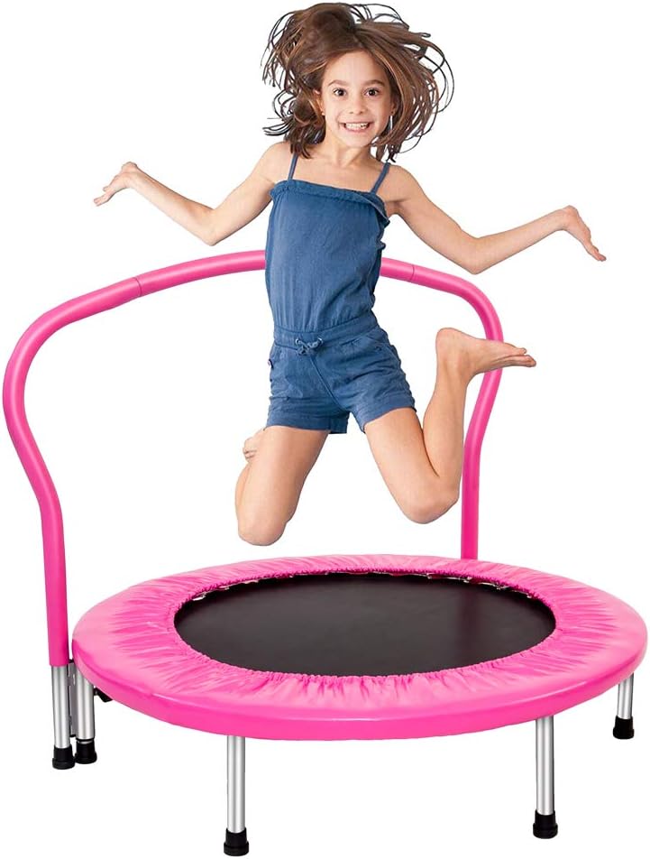 ABWL 36" Kids Trampoline with Handrail,Mini Toddler Trampoline,Portable Fitness Trampoline w/Safety Padded Cover,Sports Trampoline for Indoor Outdoor Cardio Exercise