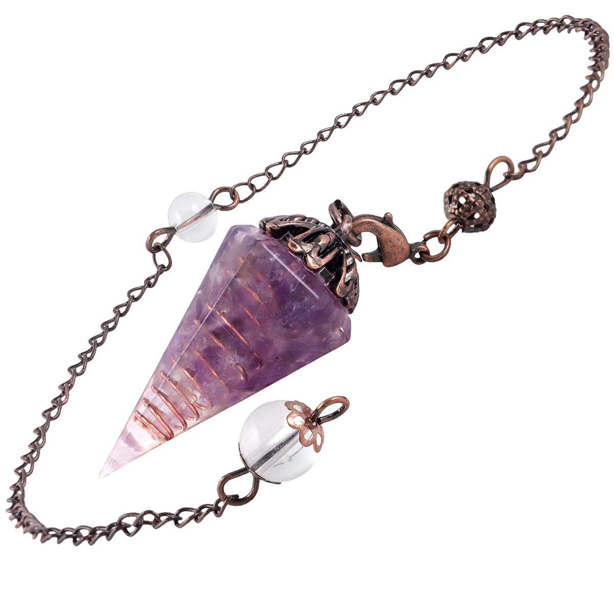 mookaitedecor Natural Amethyst Crystal Pendulum for Dowsing Divination Scrying Meditation, Healing Crystal Witchcraft Gift, Vintage Classic Crystal Point Dowsing Pendulum Purple Wiccan Decor