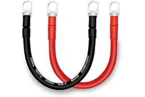 QIATOL 4 AWG Battery Cables with 3/8 inch Copper Terminals(2PCS 1FT)