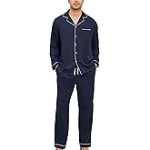 Veseacky Mens 100% Cotton Pajamas Set Long Sleeve Sleepwear Button Down Pjs Loungewear with Pockets