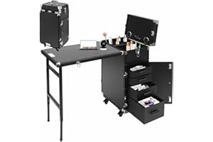 YIYIBYUS Portable Rolling Manicure Table for Nail Teach w/Audio, Professional Makeup Storage Manicure Dressing Table with Wheels 4 Drawers, Cosmetology Travel Case Workstation Artist