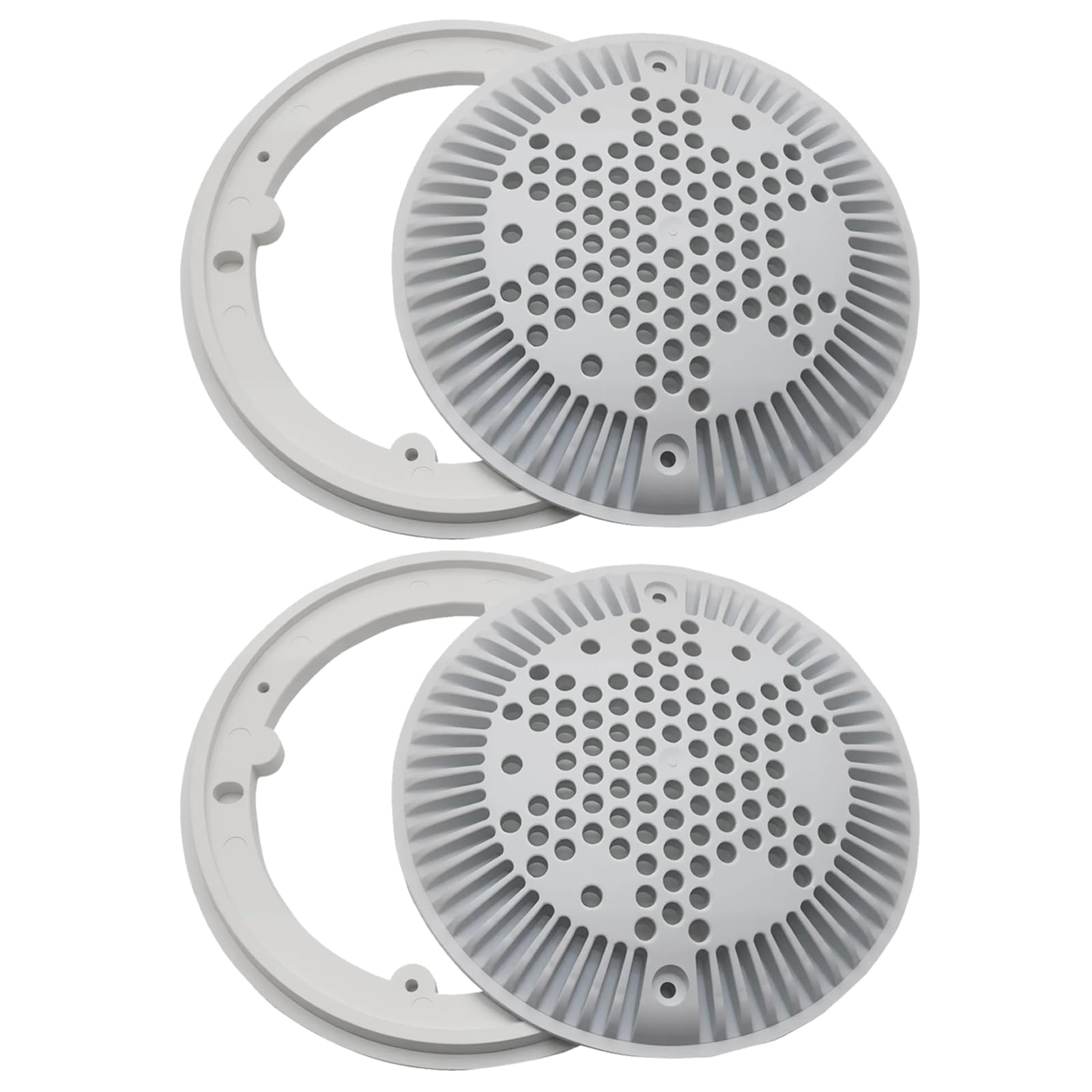 Photo 1 of yeeluzan 2 Pack WG1030AVPAK2 Concrete Pool Drain Cover & Frame Kit - Direct Fit Round Main Drain Cover for Suction/Dual Suction Outlet Systems (Ground Pool Drain Replacement Assembly)
