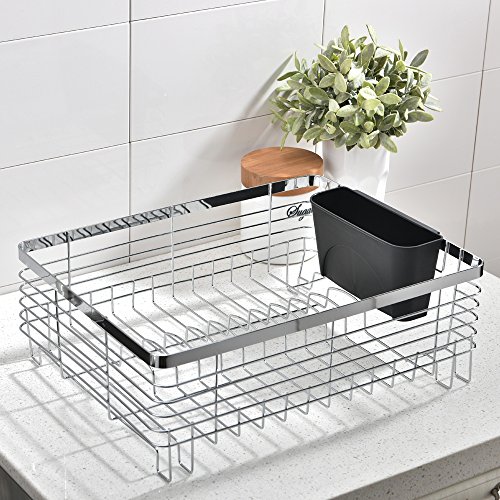 Loclgpm Modern Rust-Proof Large Draining Dish Drying Rack, 1 Tier Easy Storage, Dish Rack without Drain Board for Kitchen Over/In Sink, 1 Wide Tableware Rack and Knife Holder Accessory - Thumbnail 7
