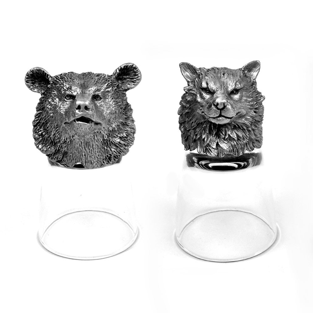 Pewter Animal Head Shot Glasses Set of 2 (50ml) (Bear
