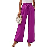 Heymoments Women's Wide Leg Lounge Pants with Pockets Lightweight High Waisted Adjustable Tie Knot Loose Trousers
