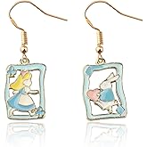 ENSIANTH Alice Fans Earrings Alice Fairy Tales Gift Alice Lover Gift White Rabbit Fans Earrings Wonderland Inspired Gifts