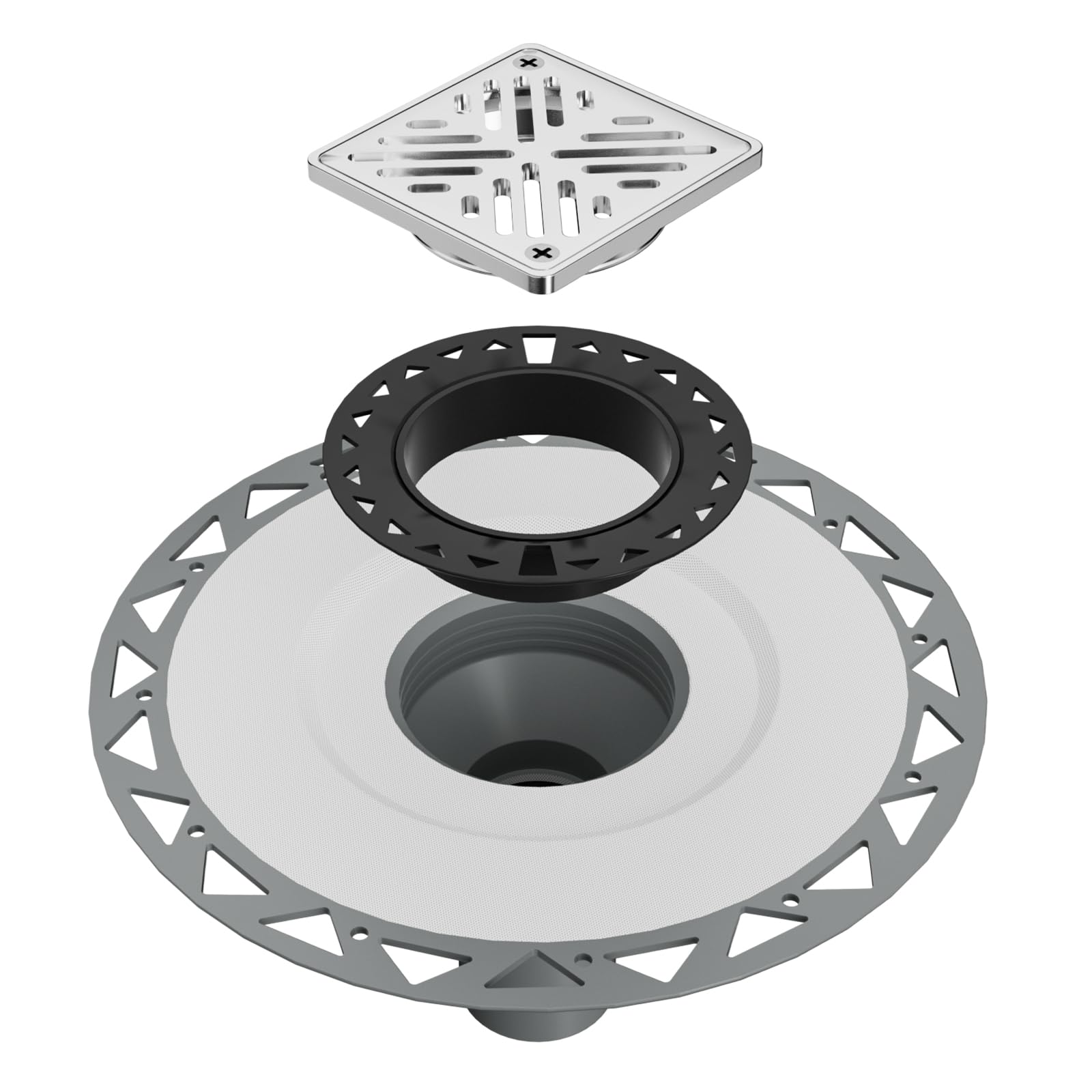 Photo 1 of Pugeda 4 Inch Shower Drain Kit for Schluter Kerdi with PVC Bonding Flange, 3mm Thick Steel Cover Square Shower Drains for Schluter System Replacement, Brushed Nickel