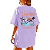 KEEVICI California T Shirt Beach Oversized Graphic Tees for Women Vintage Adventure Shirts Baggy Summer Cotton Vacation Tops